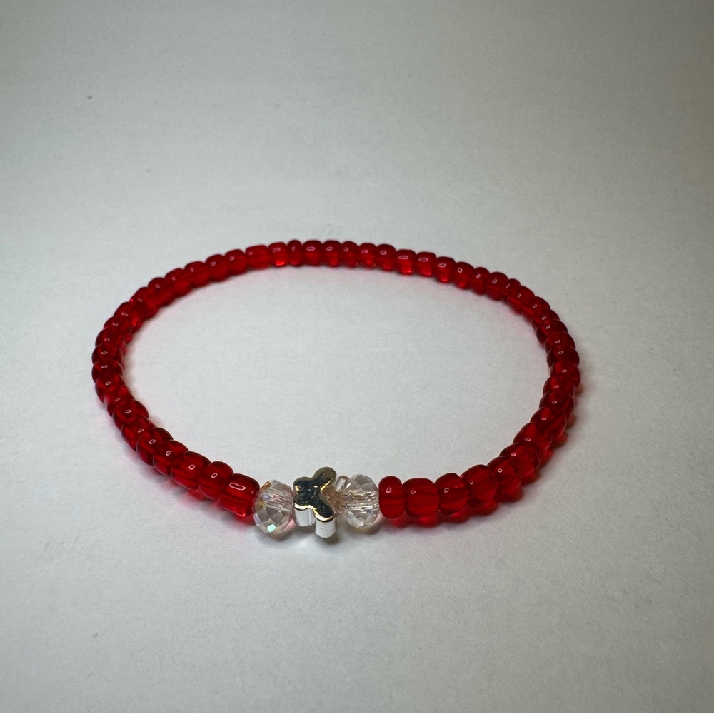 Hand Crafted Red Glass Beaded Bracelet with Sterling Silver Butterfly